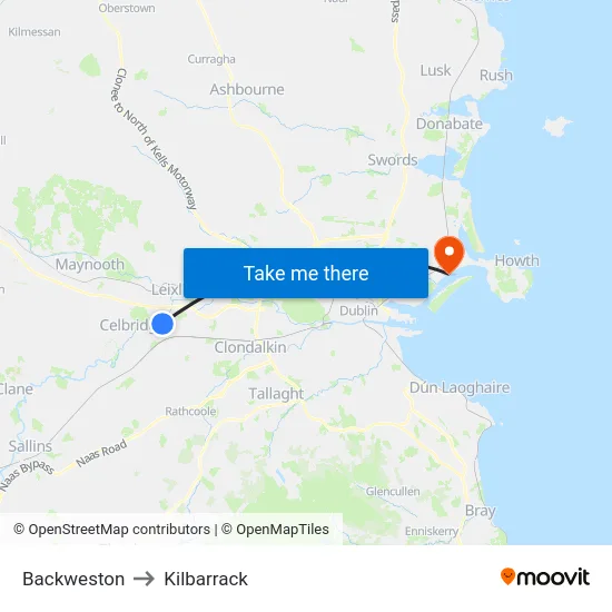 Backweston to Kilbarrack map
