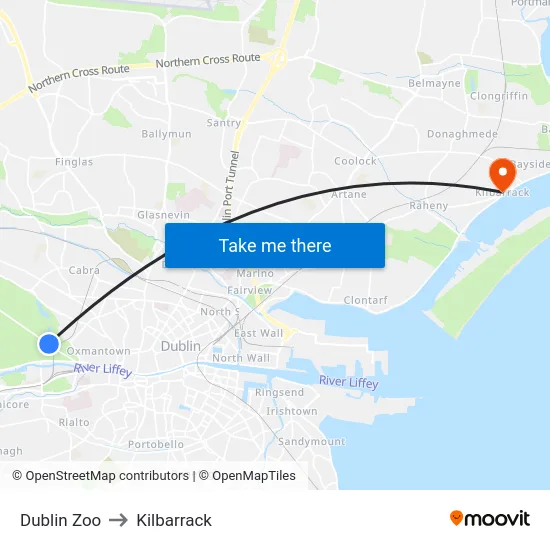 Dublin Zoo to Kilbarrack map