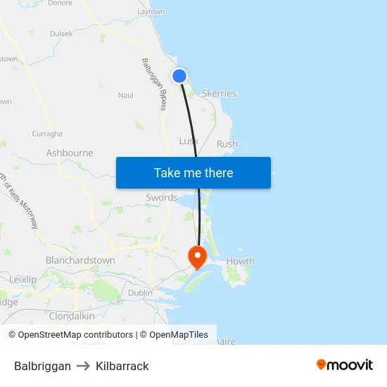 Balbriggan to Kilbarrack map
