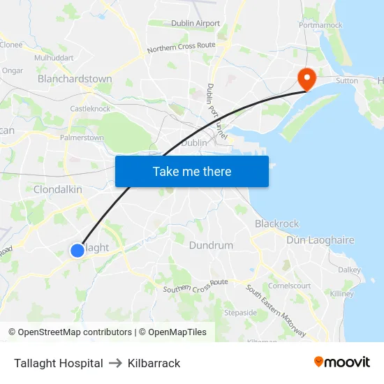 Tallaght Hospital to Kilbarrack map
