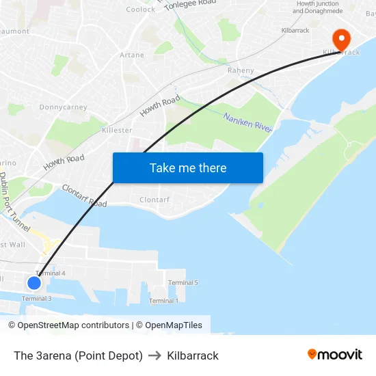 The 3arena (Point Depot) to Kilbarrack map