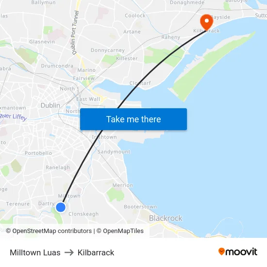 Milltown Luas to Kilbarrack map