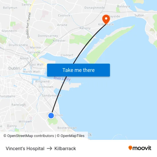 Vincent's Hospital to Kilbarrack map