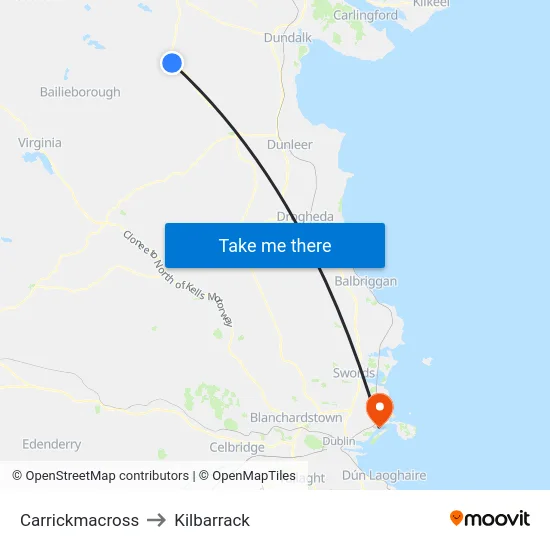 Carrickmacross to Kilbarrack map