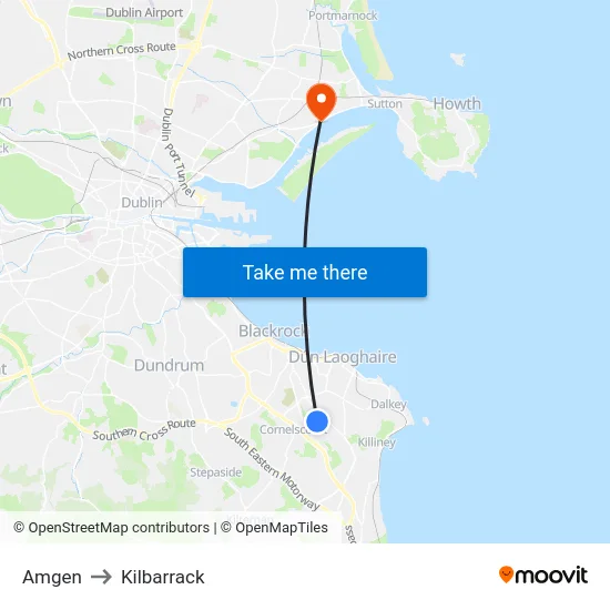 Amgen to Kilbarrack map