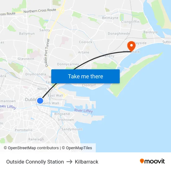 Outside Connolly Station to Kilbarrack map