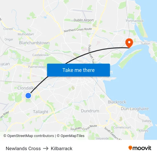 Newlands Cross to Kilbarrack map