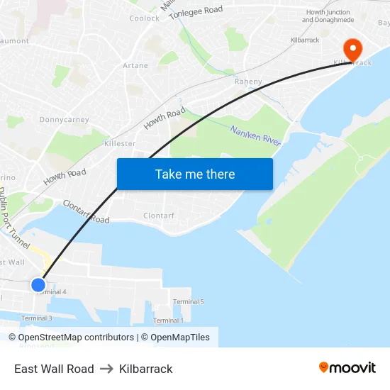 East Wall Road to Kilbarrack map