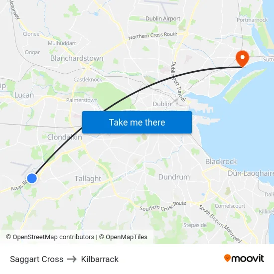 Saggart Cross to Kilbarrack map