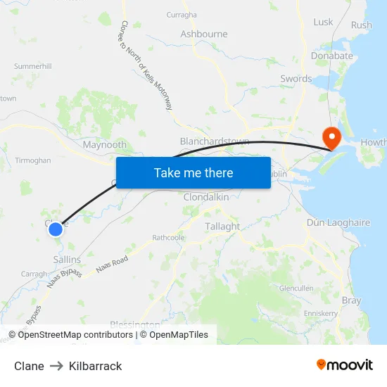Clane to Kilbarrack map