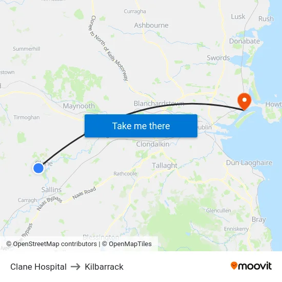 Clane Hospital to Kilbarrack map