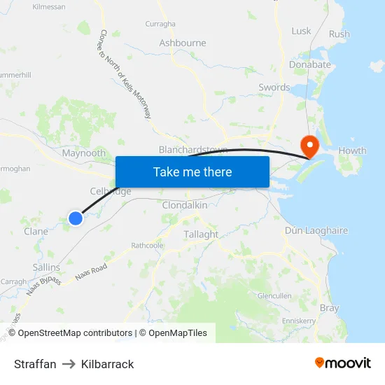 Straffan to Kilbarrack map