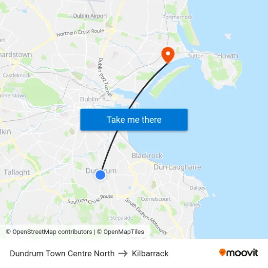 Dundrum Town Centre North to Kilbarrack map
