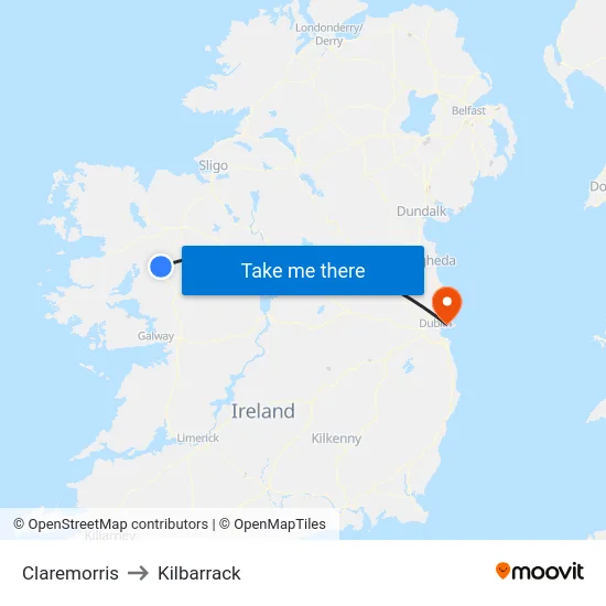 Claremorris to Kilbarrack map