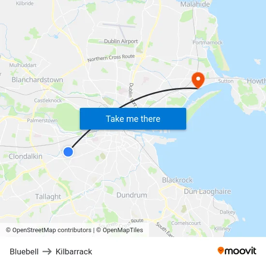 Bluebell to Kilbarrack map