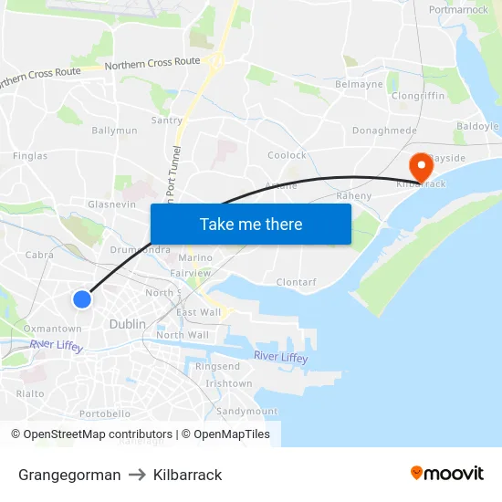 Grangegorman to Kilbarrack map