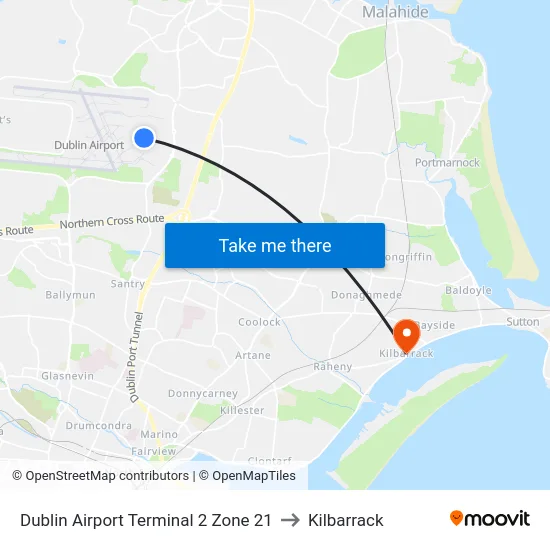 Dublin Airport Terminal 2 Zone 21 to Kilbarrack map