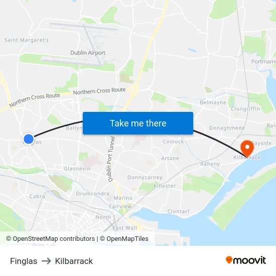 Finglas to Kilbarrack map
