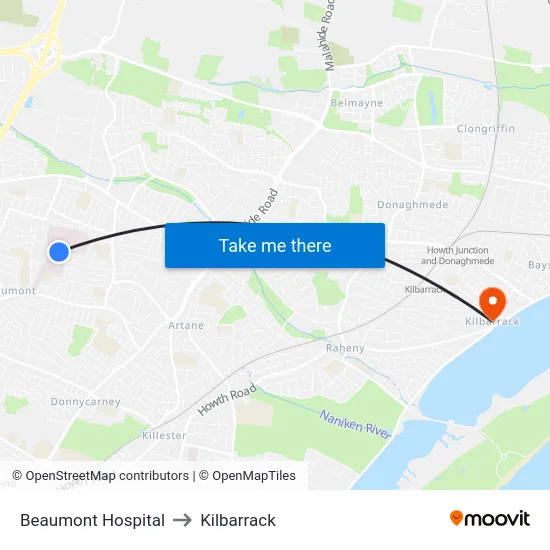 Beaumont Hospital to Kilbarrack map