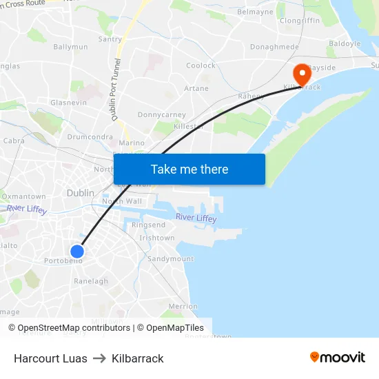 Harcourt Luas to Kilbarrack map