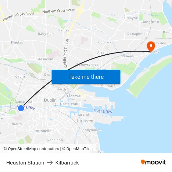 Heuston Station to Kilbarrack map