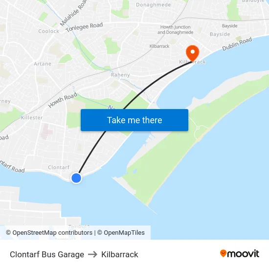 Clontarf Bus Garage to Kilbarrack map