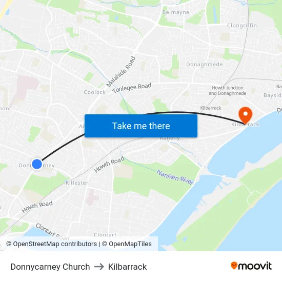 Donnycarney Church to Kilbarrack map