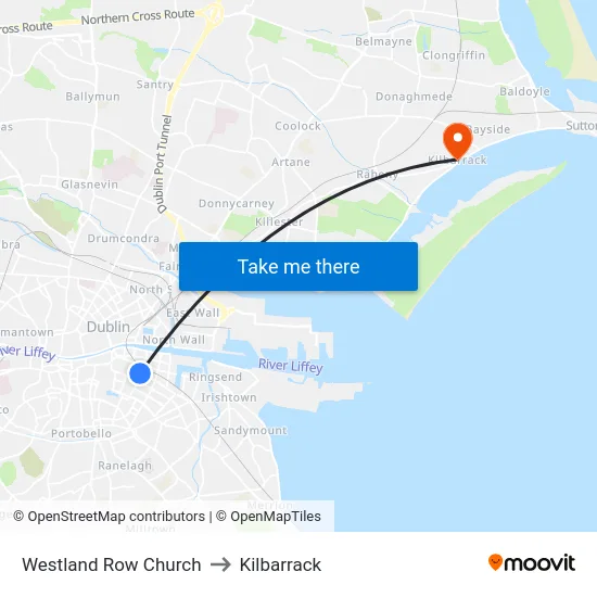 Westland Row Church to Kilbarrack map