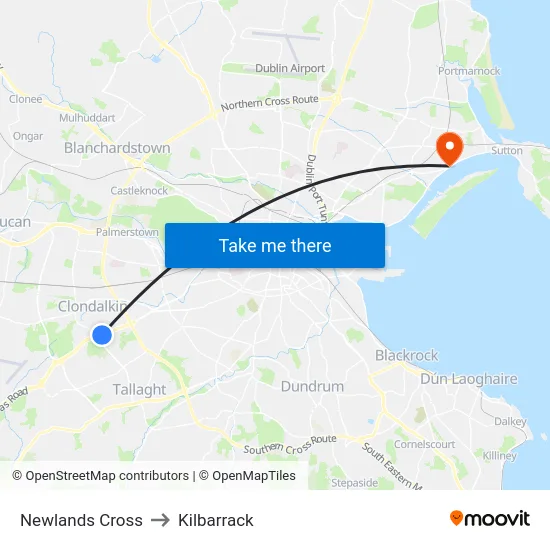 Newlands Cross to Kilbarrack map