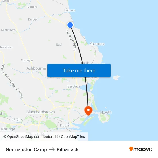 Gormanston Camp to Kilbarrack map