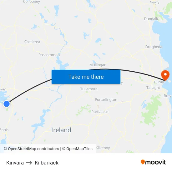 Kinvara to Kilbarrack map