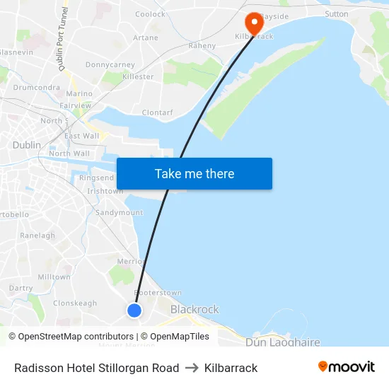 Radisson Hotel Stillorgan Road to Kilbarrack map