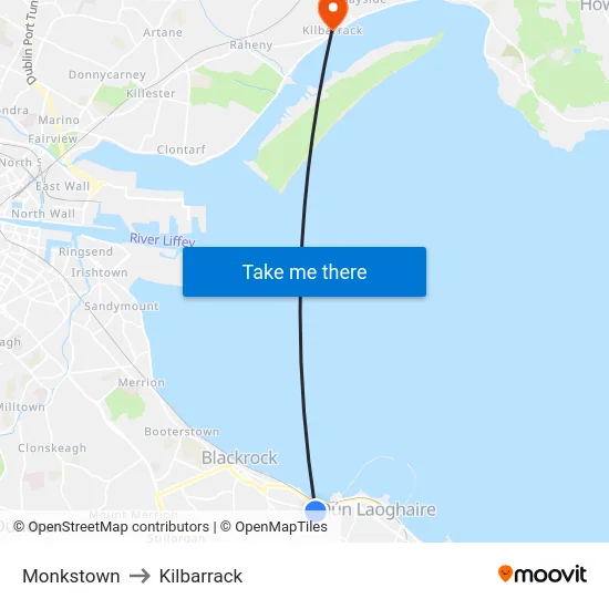 Monkstown to Kilbarrack map