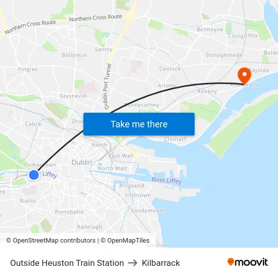 Outside Heuston Train Station to Kilbarrack map