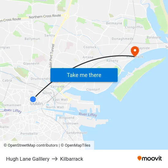 Hugh Lane Galllery to Kilbarrack map