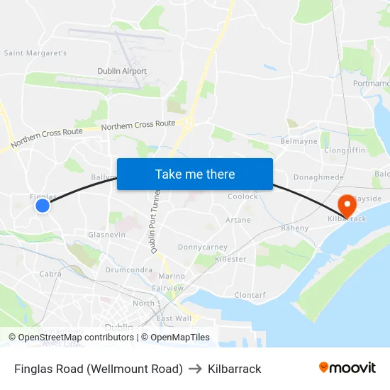 Finglas Road (Wellmount Road) to Kilbarrack map