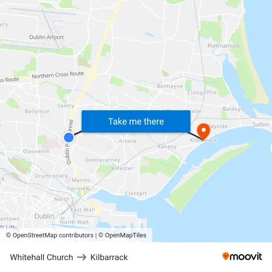 Whitehall Church to Kilbarrack map