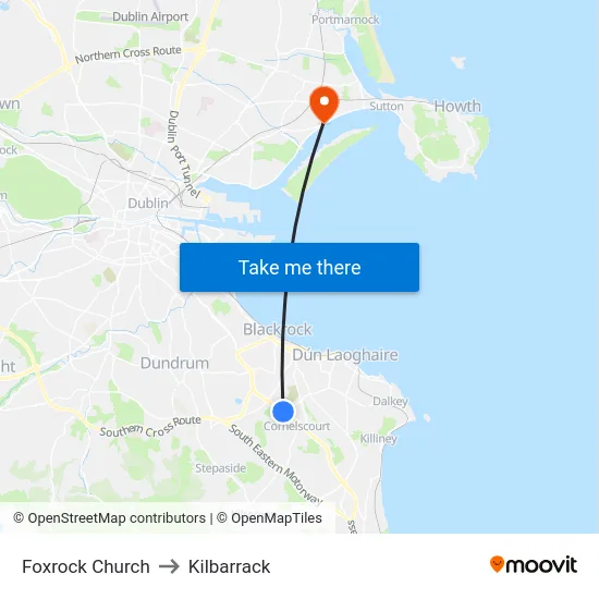 Foxrock Church to Kilbarrack map