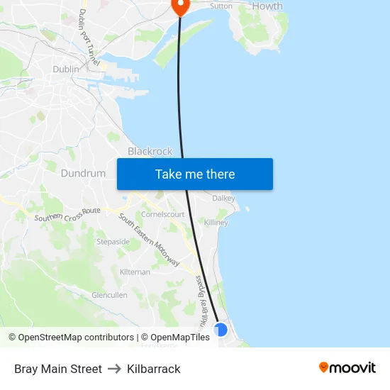 Bray Main Street to Kilbarrack map