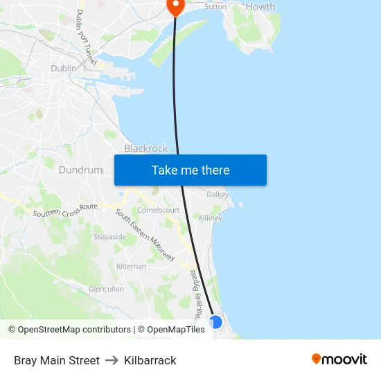 Bray Main Street to Kilbarrack map