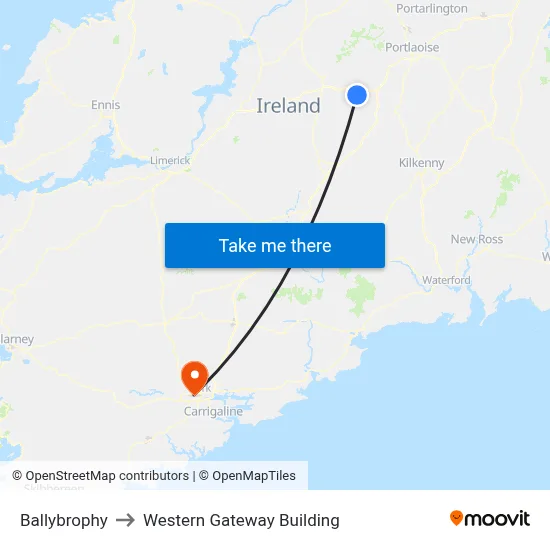 Ballybrophy to Western Gateway Building map