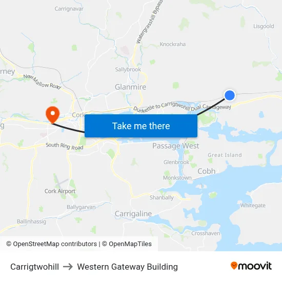 Carrigtwohill to Western Gateway Building map