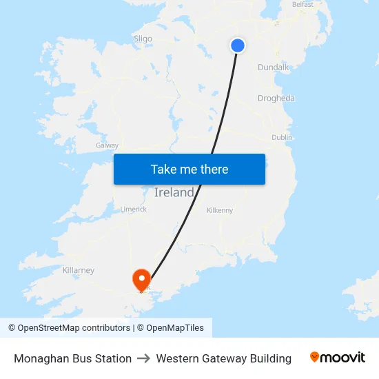 Monaghan Bus Station to Western Gateway Building map