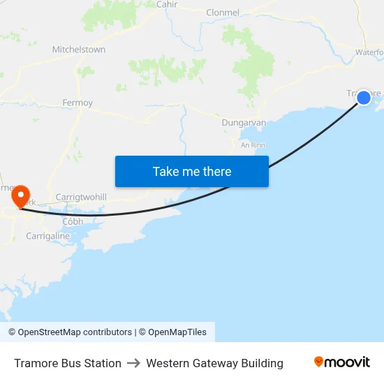 Tramore Bus Station to Western Gateway Building map
