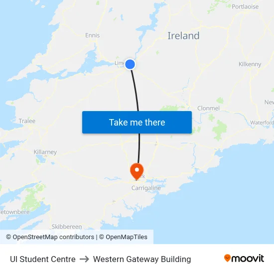 Ul Student Centre to Western Gateway Building map