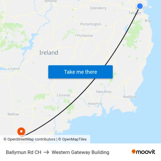 Ballymun Rd CH to Western Gateway Building map