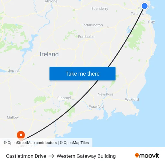Castletimon Drive to Western Gateway Building map