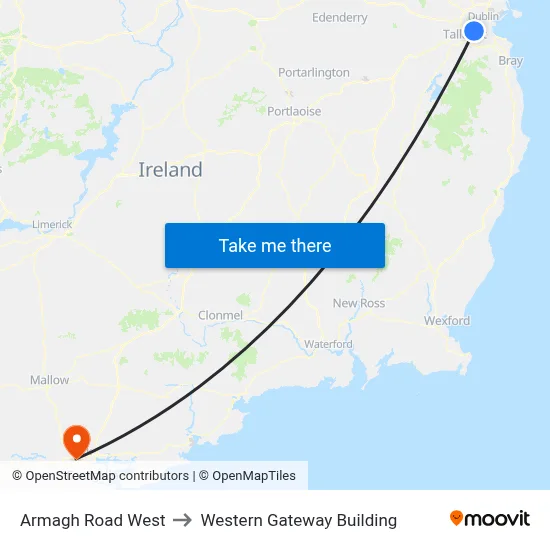 Armagh Road West to Western Gateway Building map