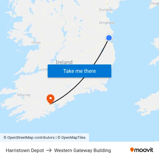 Harristown Depot to Western Gateway Building map
