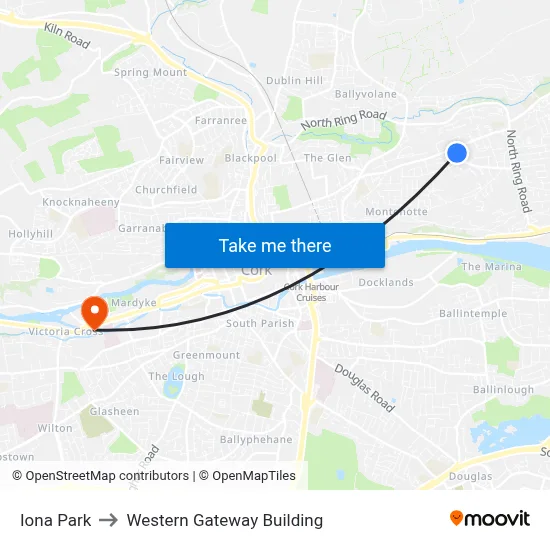 Iona Park to Western Gateway Building map